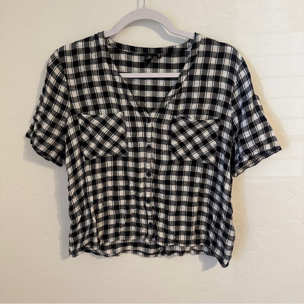 Volcom‎ Gingham Button Down V-Neck Blouse Size XS